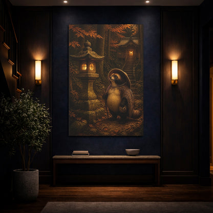 Mockup 4. Japanese Tanuki At Shrine shown as canvas print