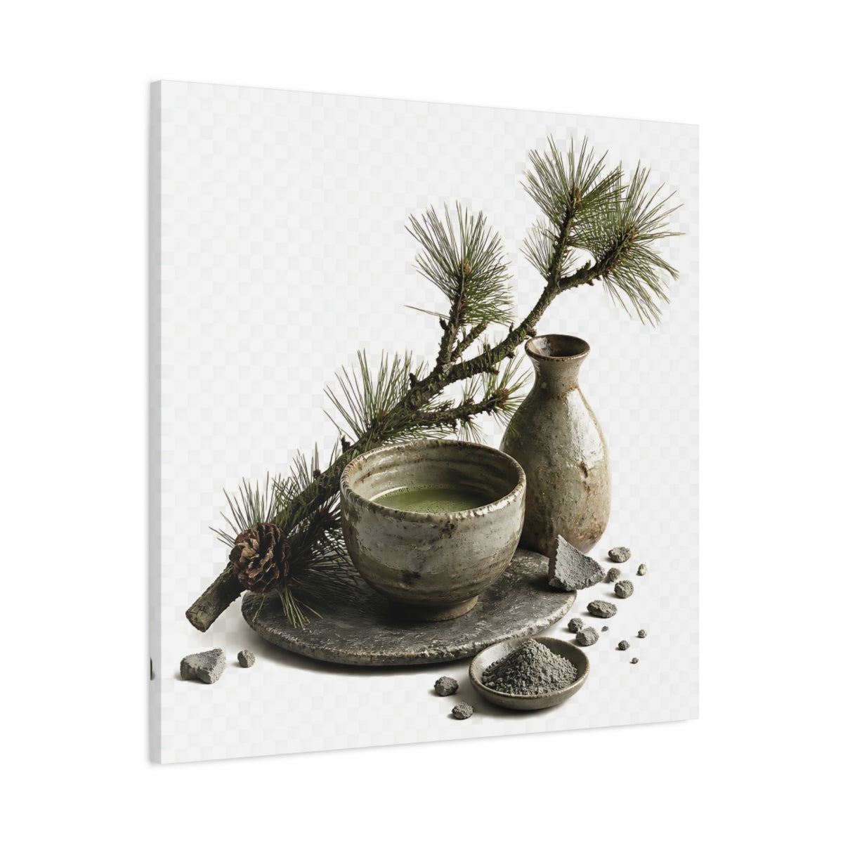 Main Mockup. Japanese Tea Bowl With Pine shown as canvas print