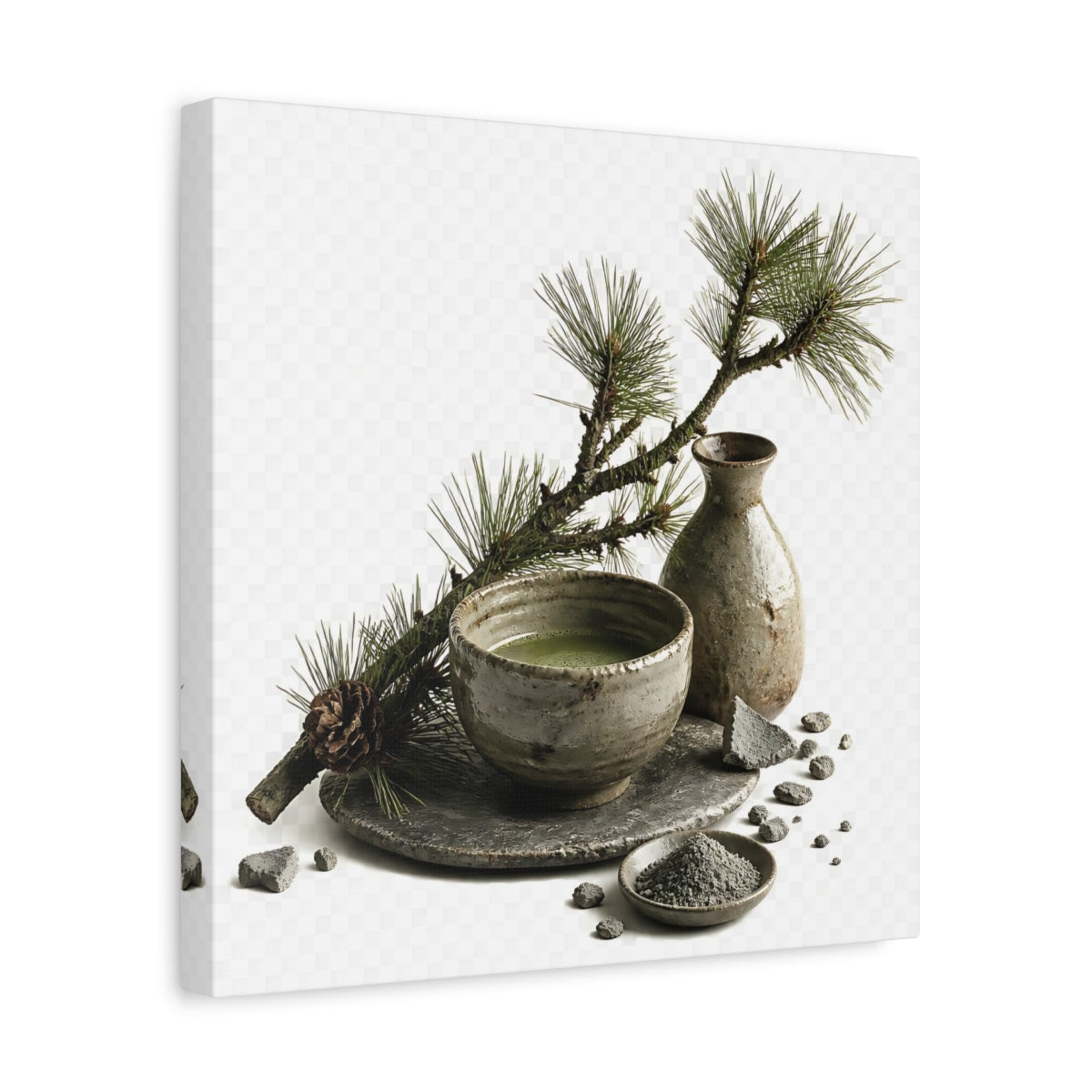 Side Mockup 7. Japanese Tea Bowl With Pine shown as canvas print