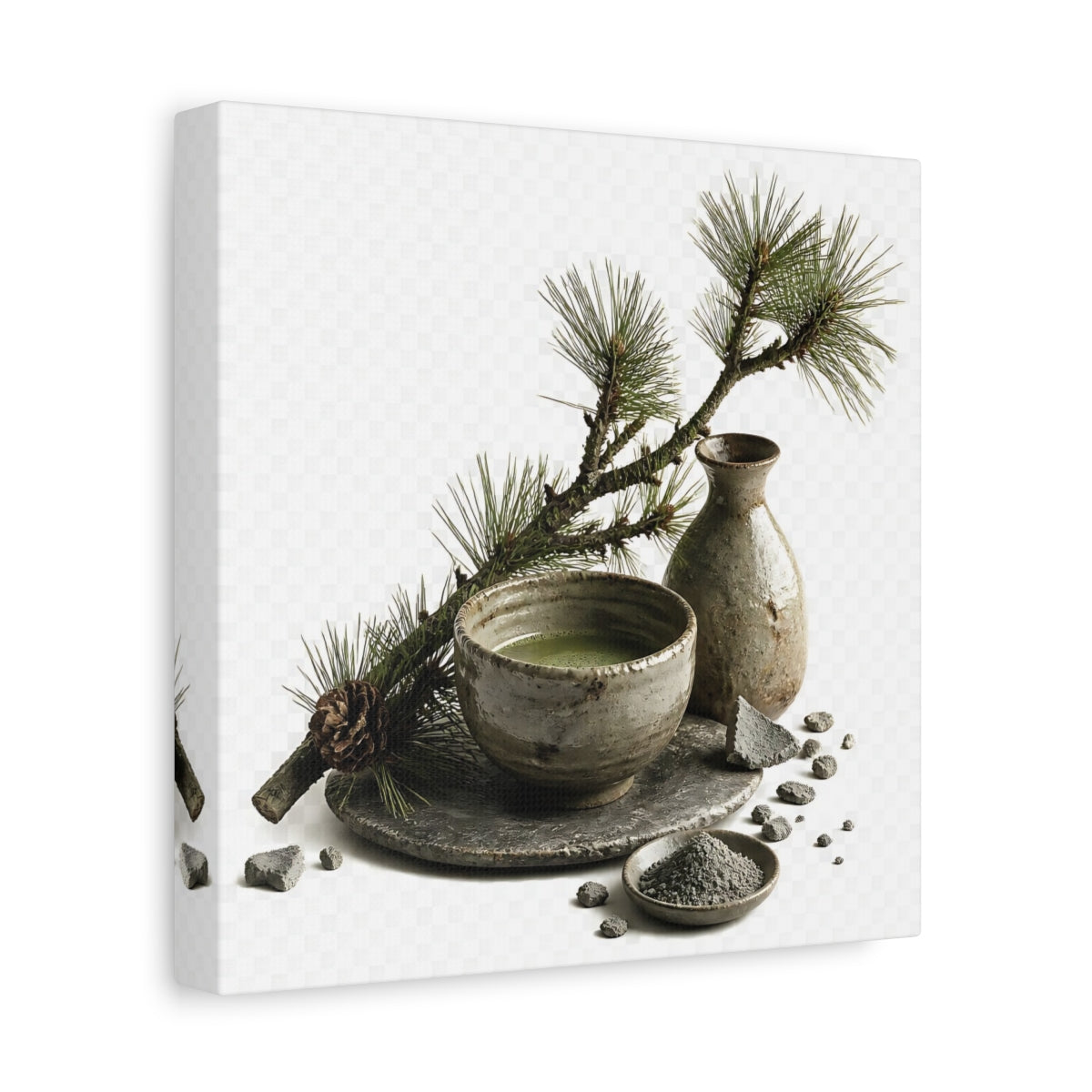Side Mockup 9. Japanese Tea Bowl With Pine shown as canvas print