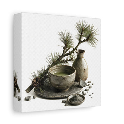 Side Mockup 2. Japanese Tea Bowl With Pine shown as canvas print