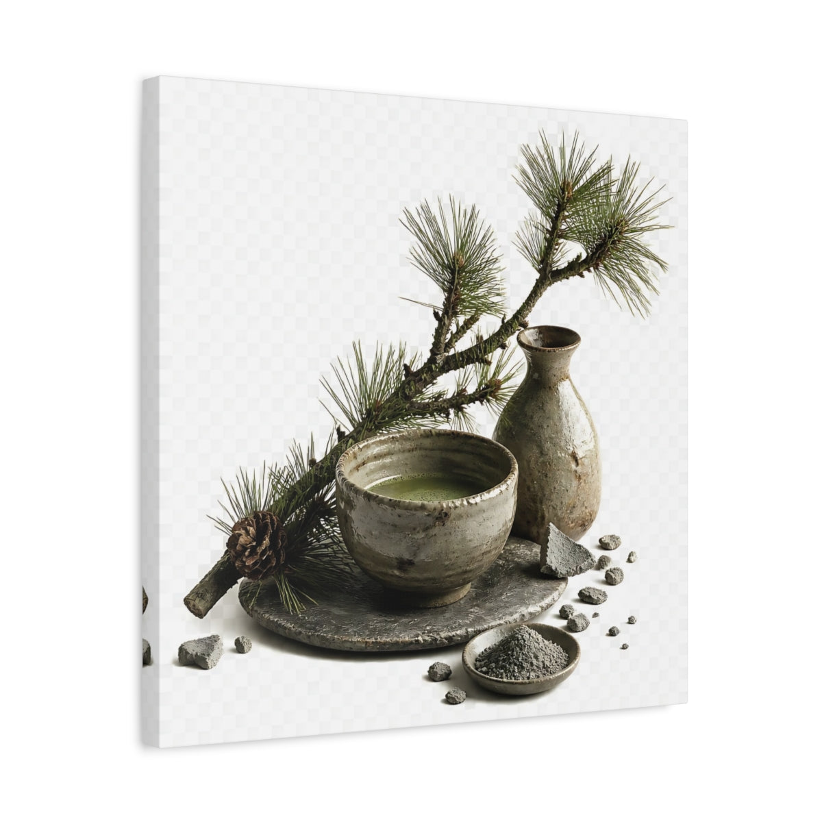 Side Mockup 5. Japanese Tea Bowl With Pine shown as canvas print