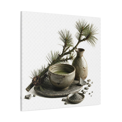 Side Mockup 1. Japanese Tea Bowl With Pine shown as canvas print