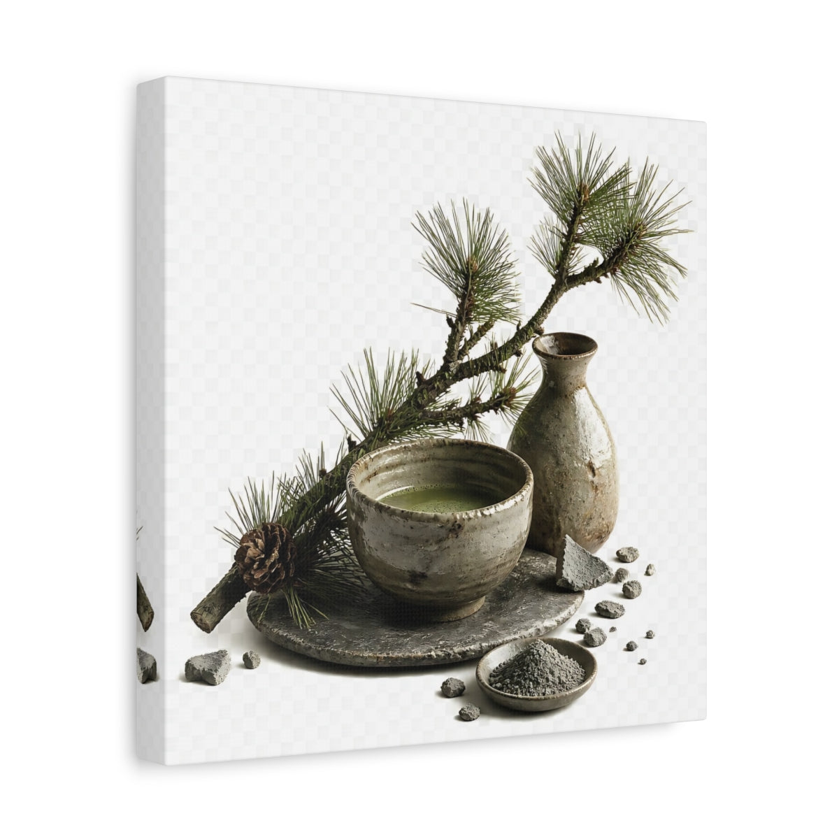 Side Mockup 8. Japanese Tea Bowl With Pine shown as canvas print