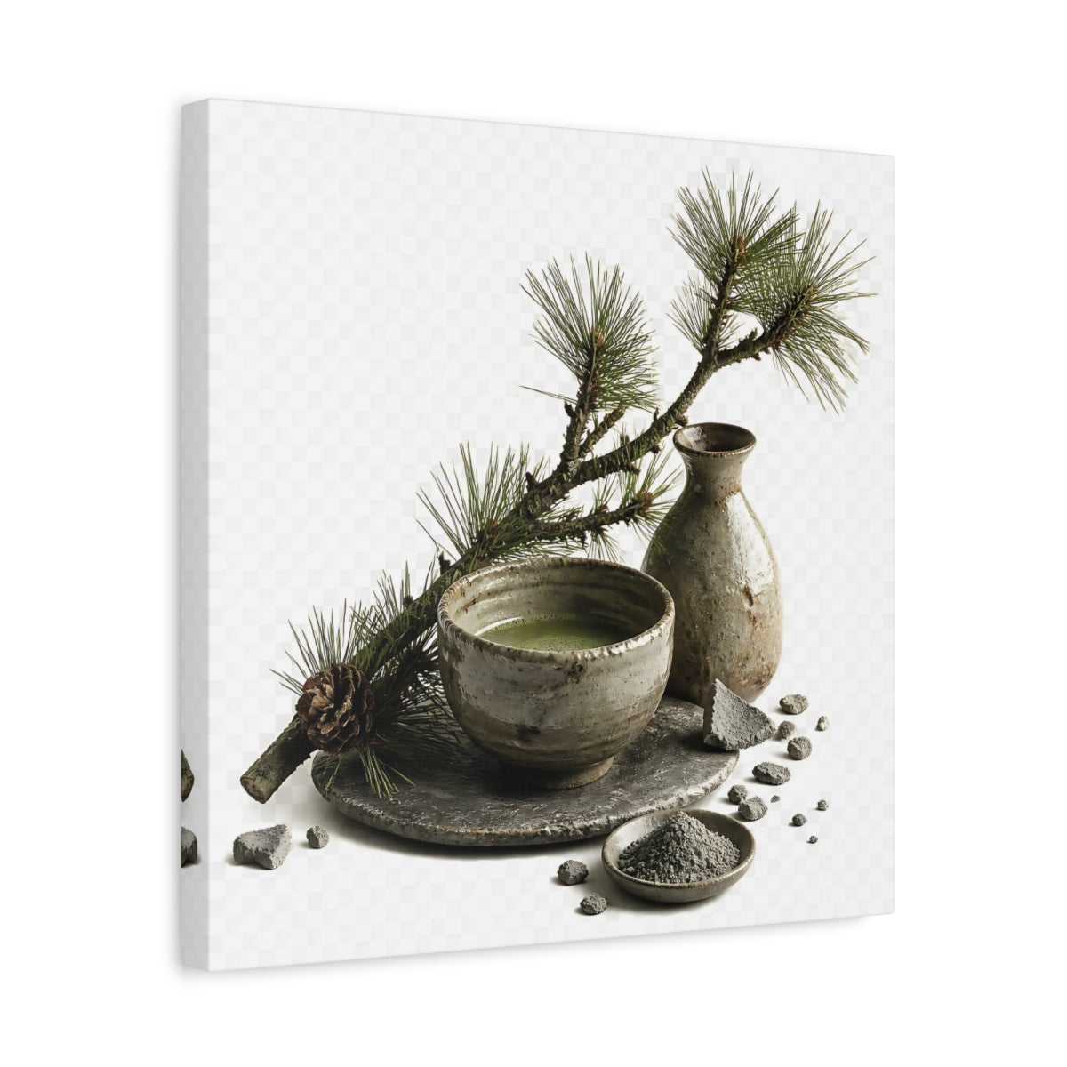 Side Mockup 6. Japanese Tea Bowl With Pine shown as canvas print