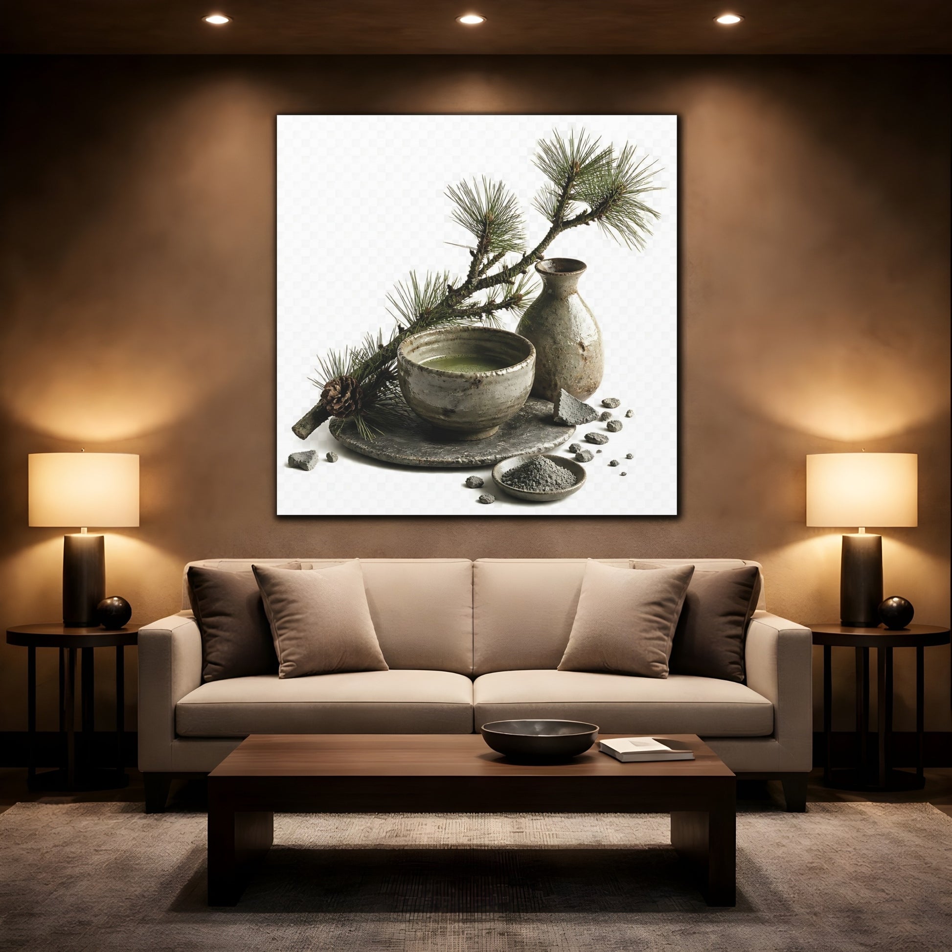 Mockup 2. Japanese Tea Bowl With Pine shown as canvas print