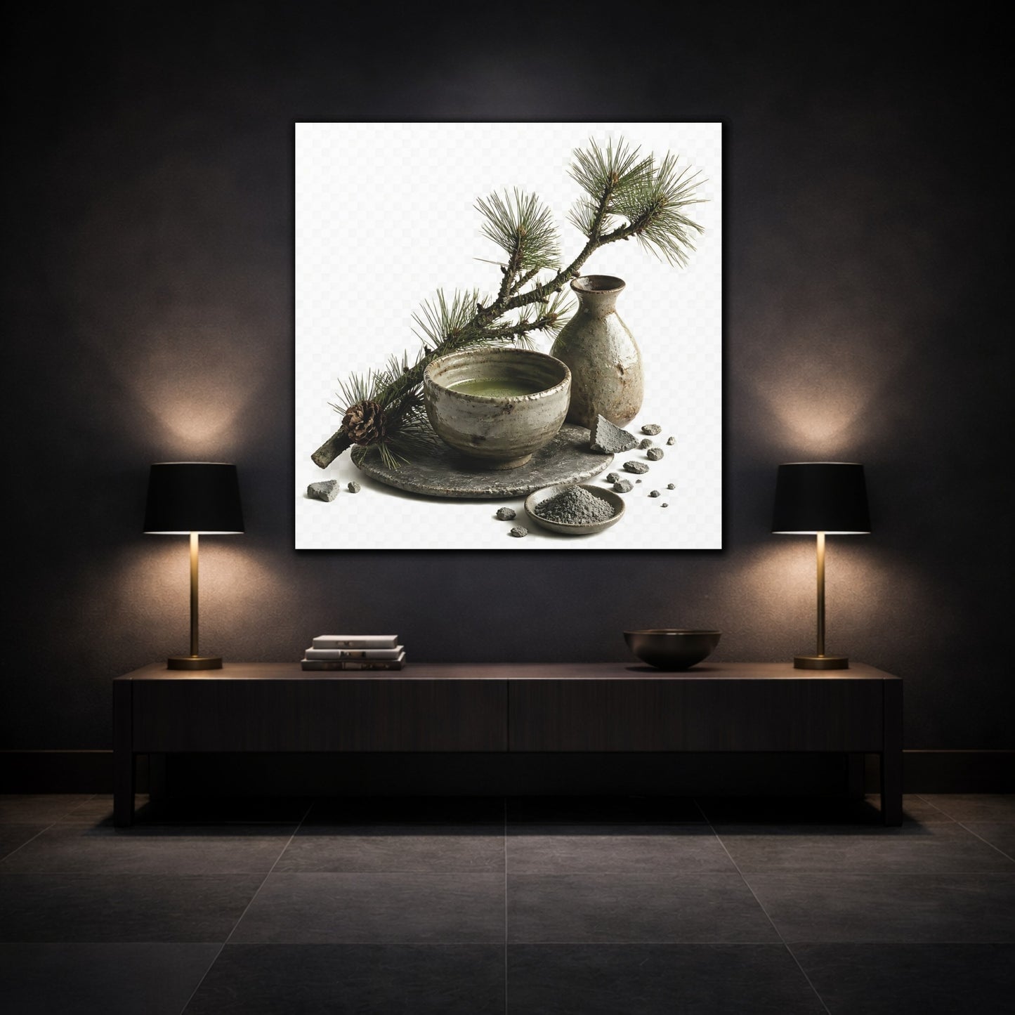 Mockup 3. Japanese Tea Bowl With Pine shown as canvas print