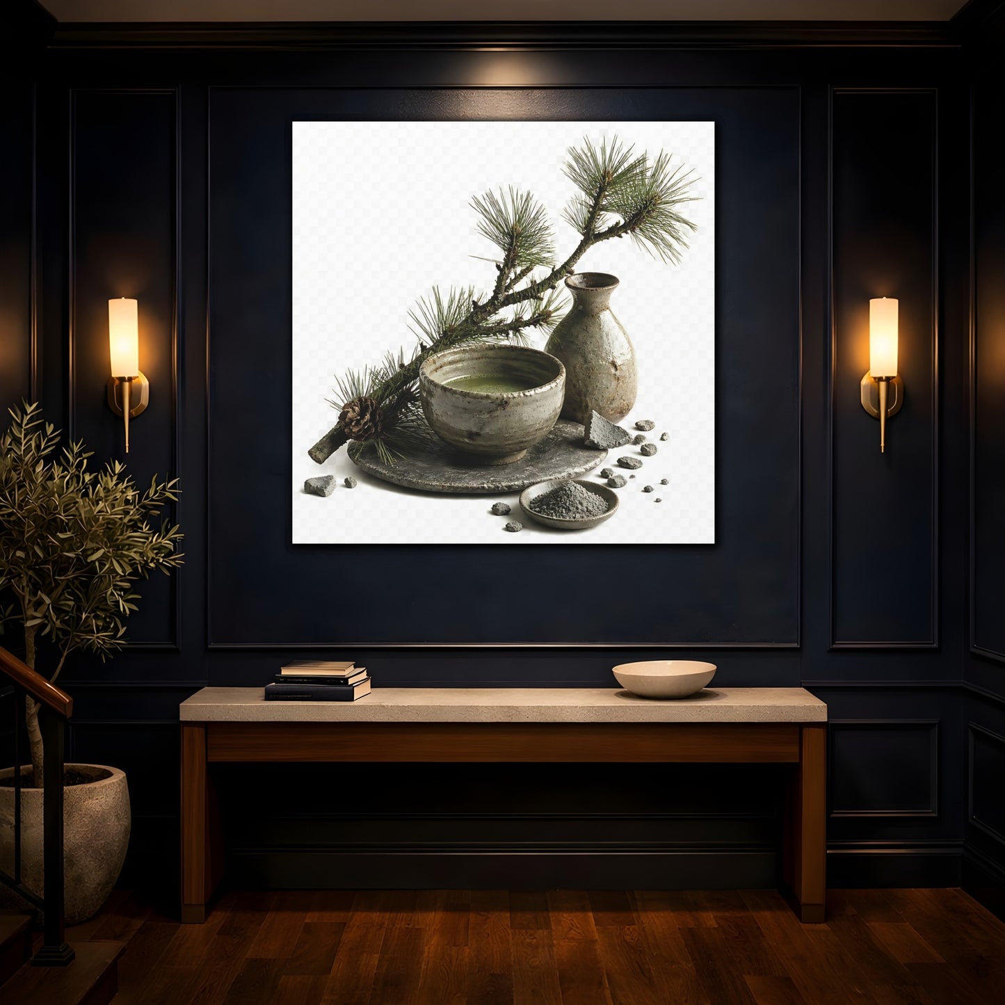 Mockup 4. Japanese Tea Bowl With Pine shown as canvas print