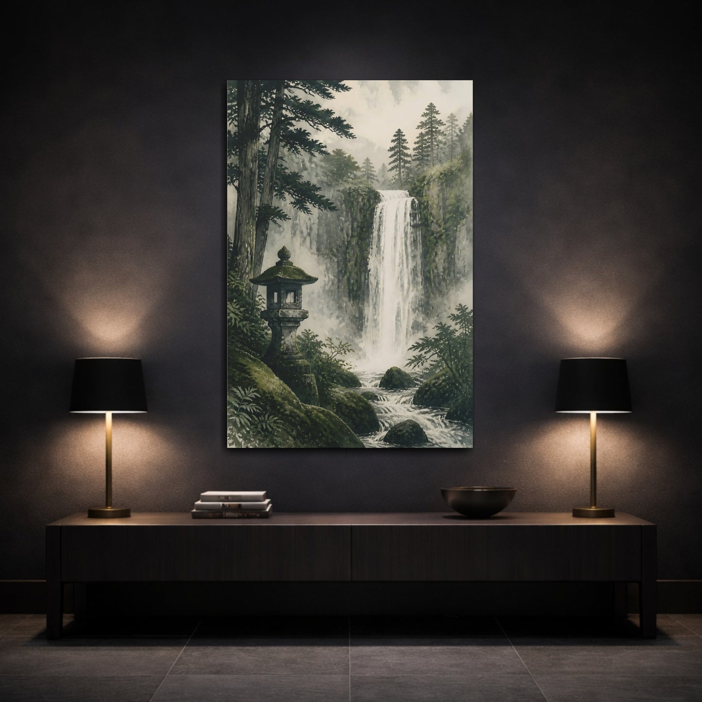 Mockup 3. Japanese Waterfall Lantern shown as canvas print