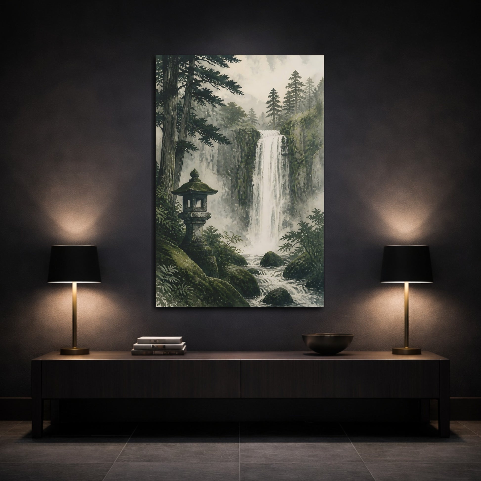 Mockup 3. Japanese Waterfall Lantern shown as canvas print
