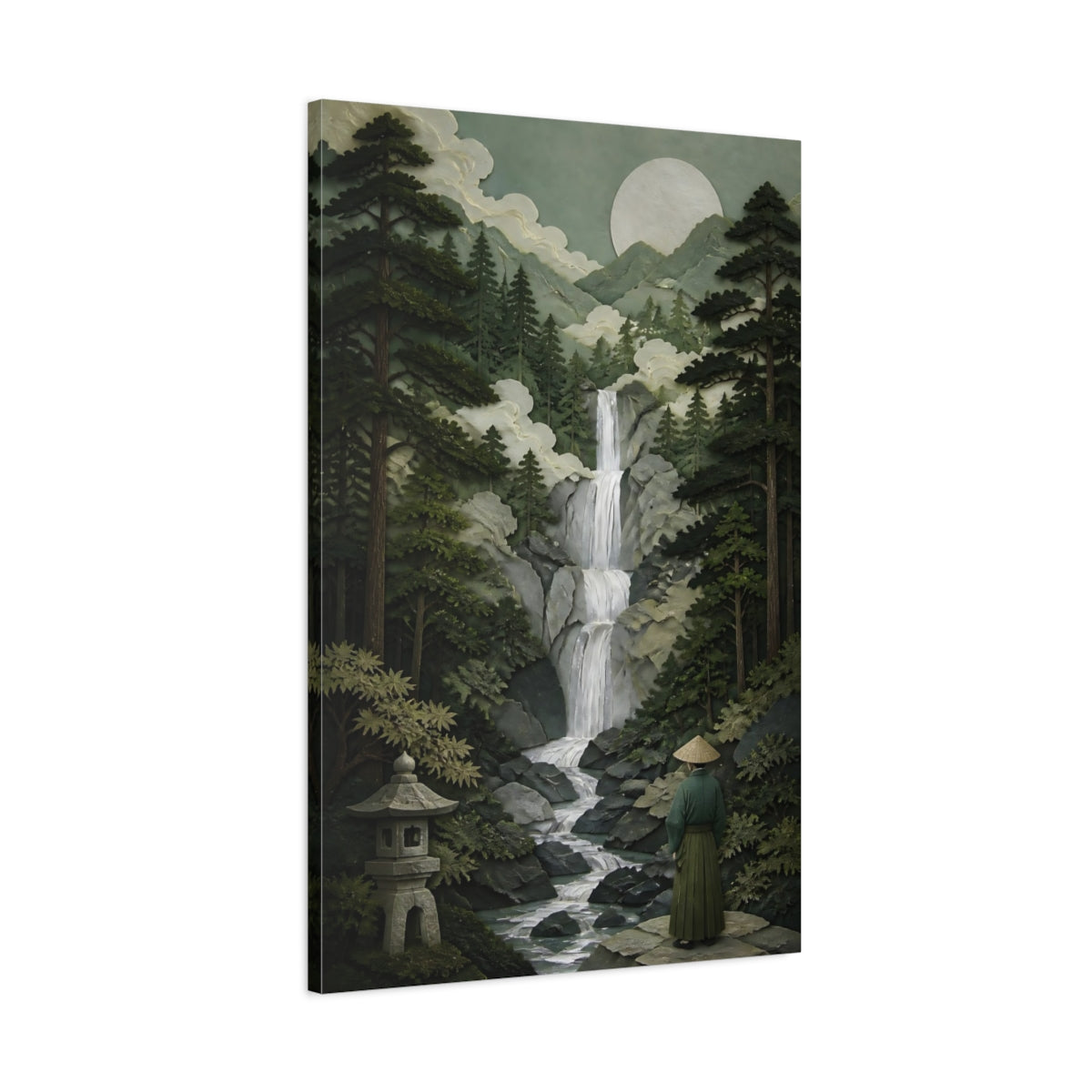 Main Mockup. Japanese Waterfall Retreat shown as canvas print