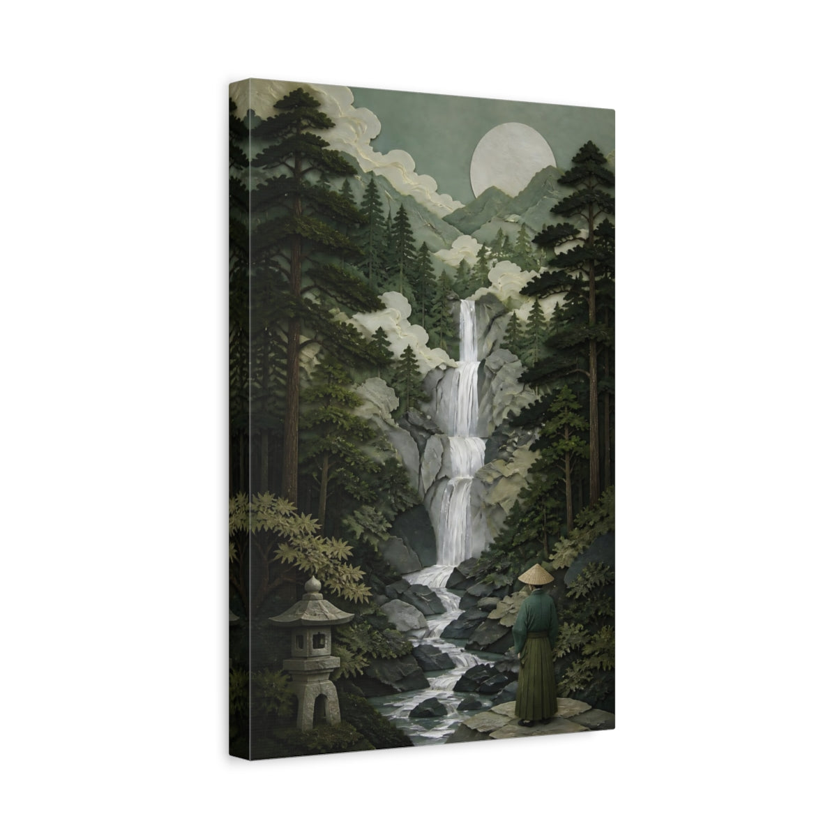 Side Mockup 4. Japanese Waterfall Retreat shown as canvas print