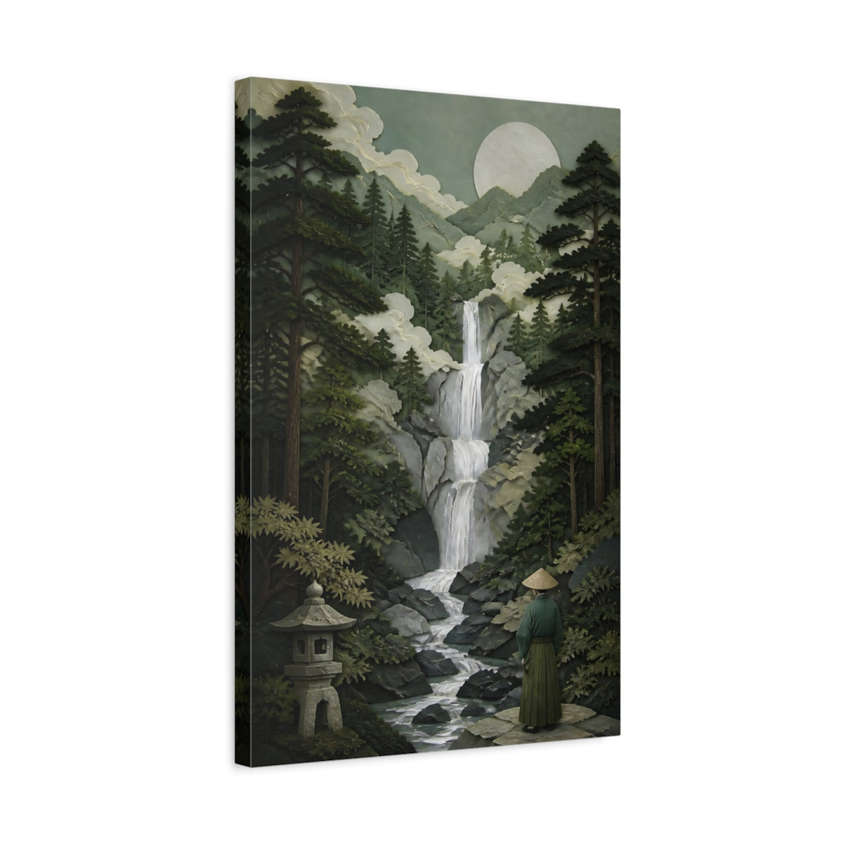 Side Mockup 3. Japanese Waterfall Retreat shown as canvas print