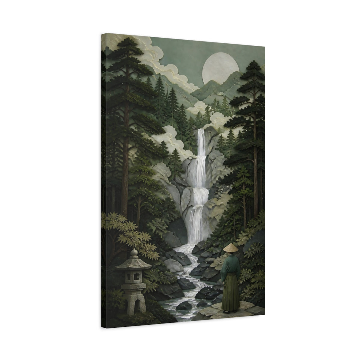 Side Mockup 2. Japanese Waterfall Retreat shown as canvas print