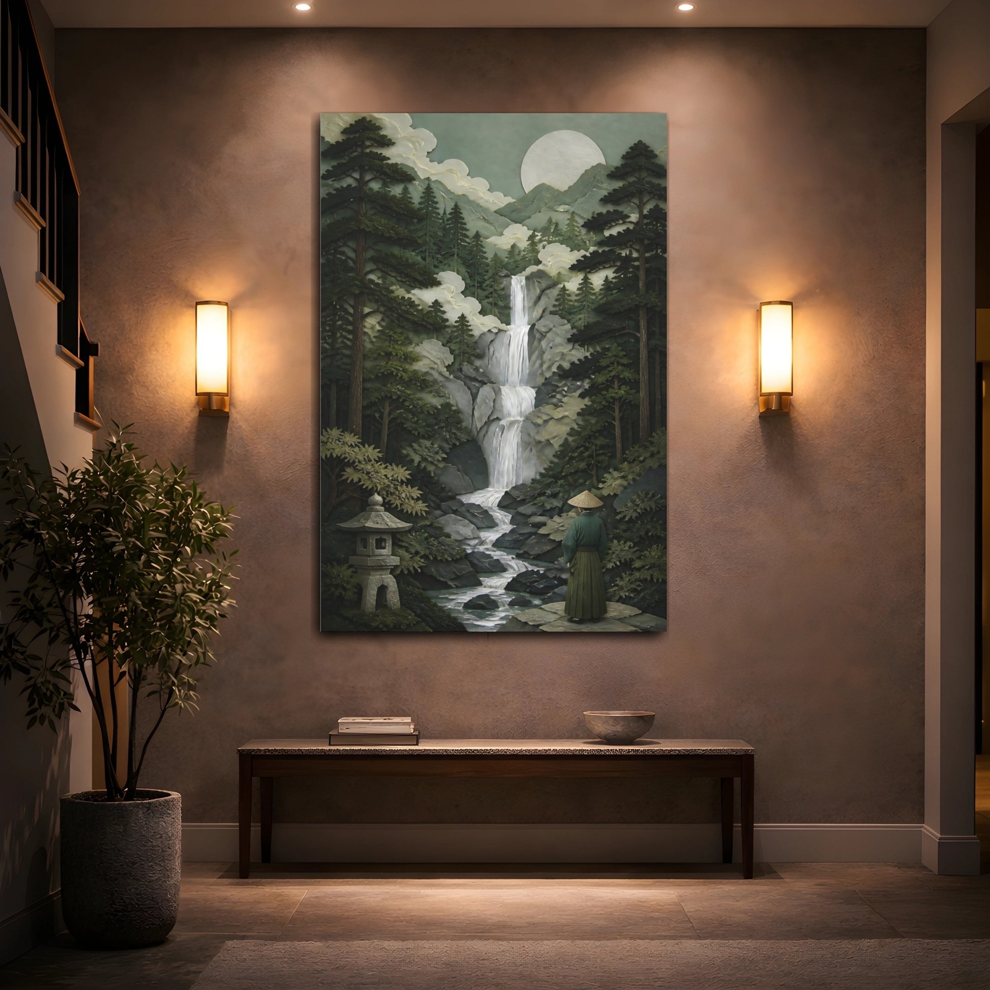 Mockup 2. Japanese Waterfall Retreat shown as canvas print