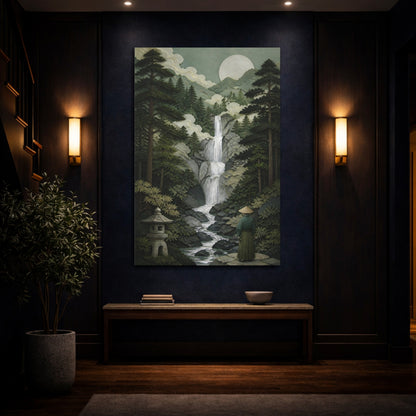Mockup 4. Japanese Waterfall Retreat shown as canvas print