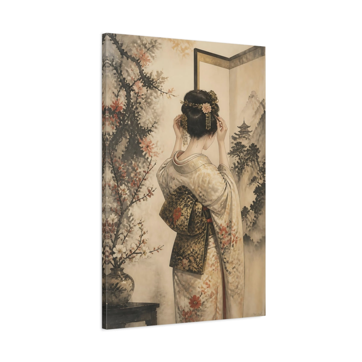 Main Mockup. Japanese Woman In Kimono shown as canvas print