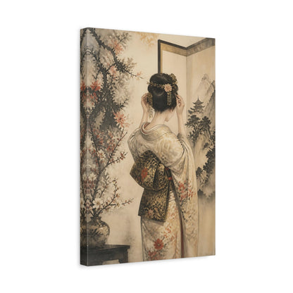 Side Mockup 4. Japanese Woman In Kimono shown as canvas print