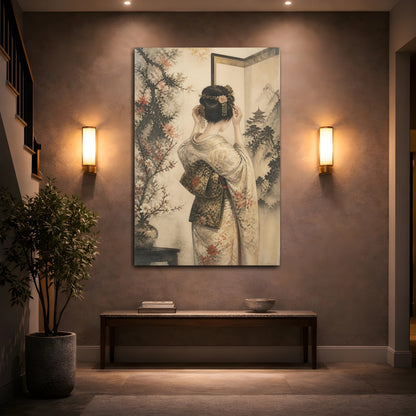 Mockup 2. Japanese Woman In Kimono shown as canvas print