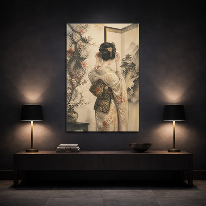Mockup 3. Japanese Woman In Kimono shown as canvas print