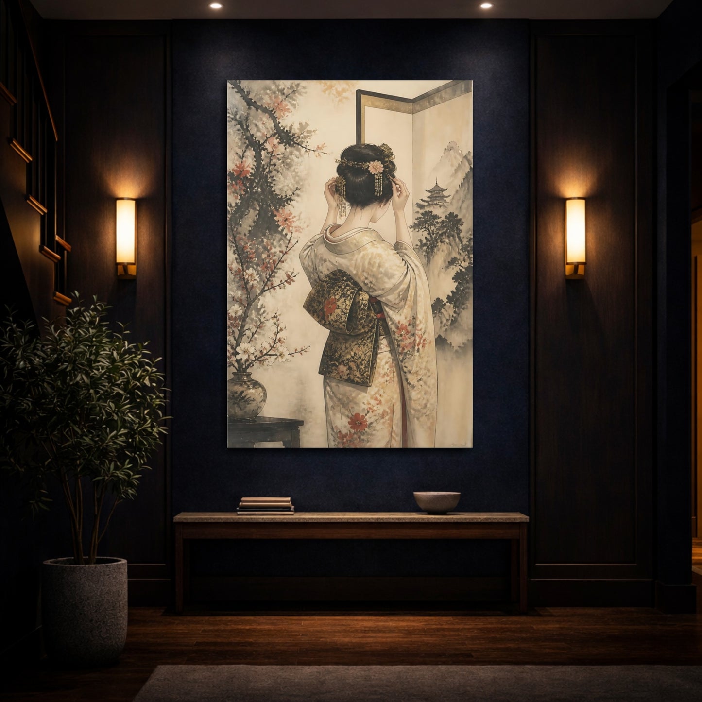 Mockup 4. Japanese Woman In Kimono shown as canvas print