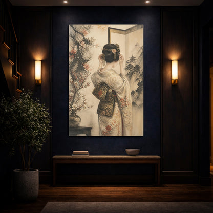 Mockup 4. Japanese Woman In Kimono shown as canvas print