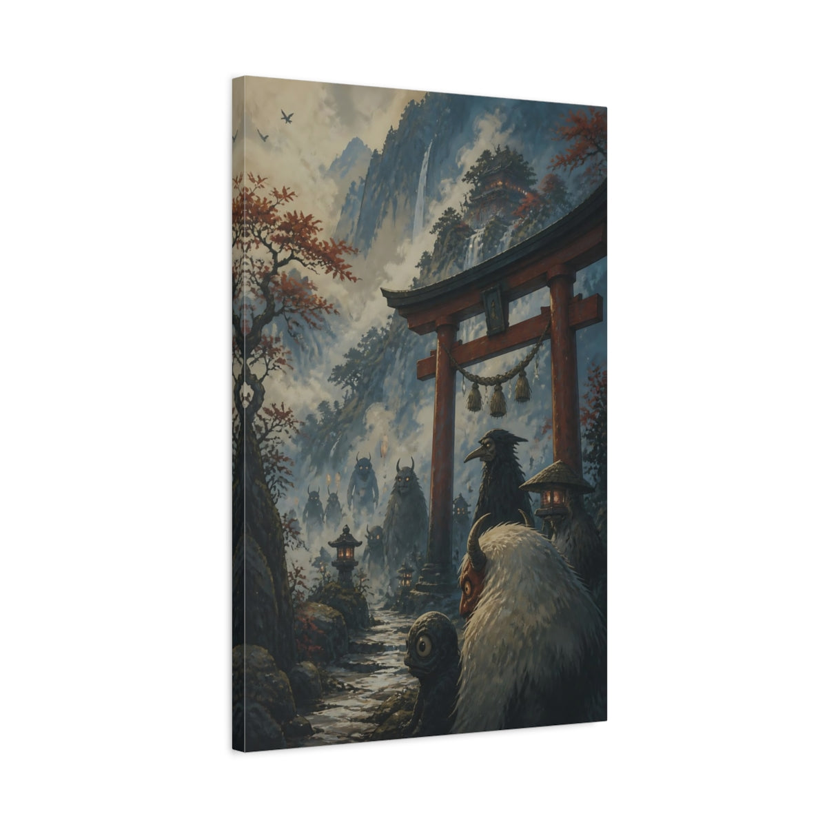 Side Mockup 2. Japanese Yokai At Torii shown as canvas print