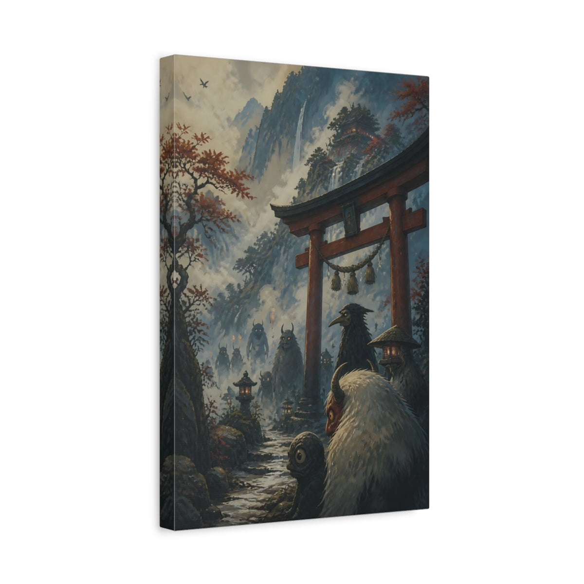 Side Mockup 4. Japanese Yokai At Torii shown as canvas print
