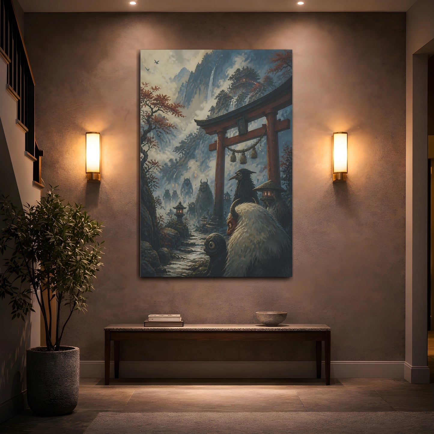 Mockup 2. Japanese Yokai At Torii shown as canvas print