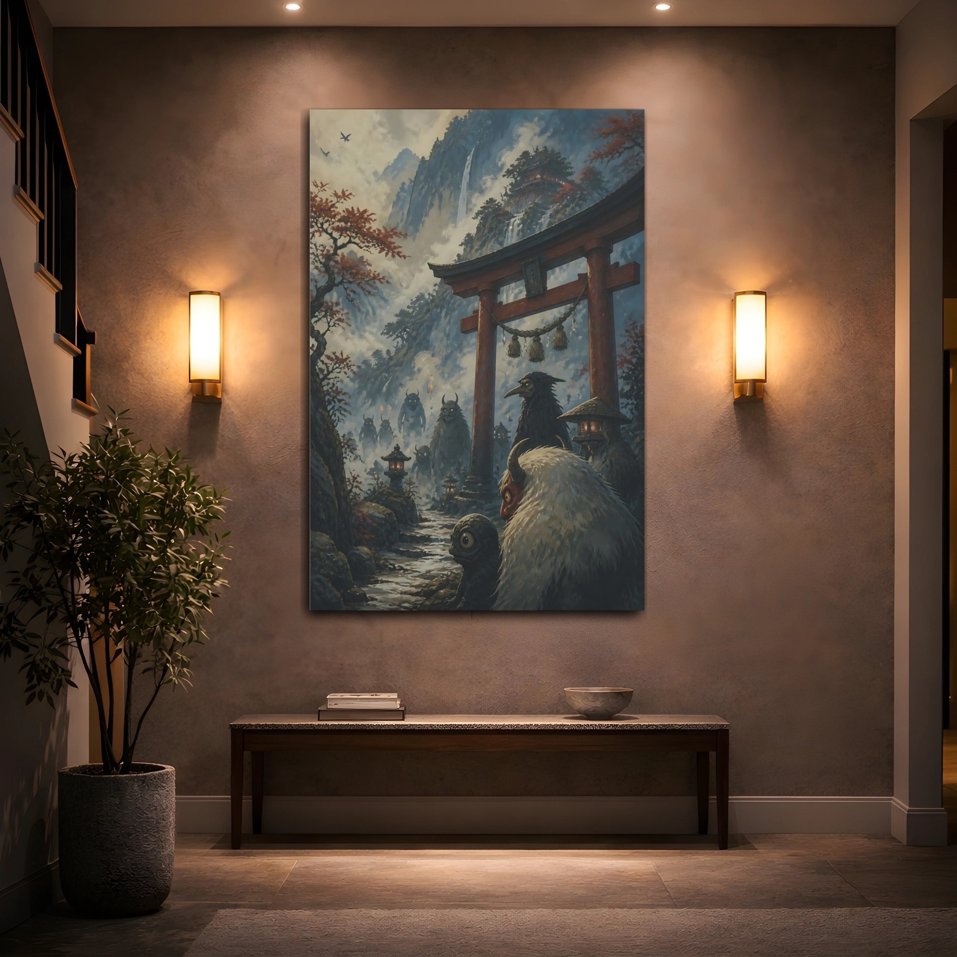 Mockup 2. Japanese Yokai At Torii shown as canvas print