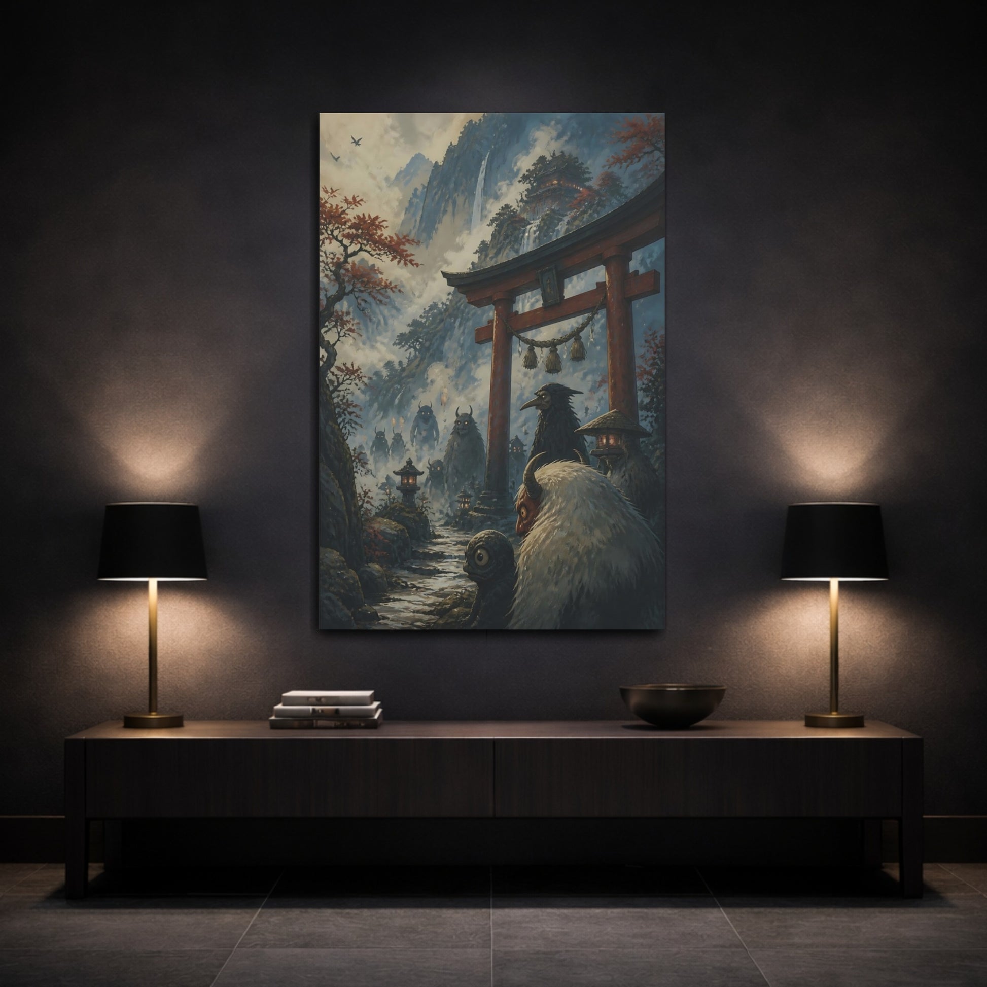 Mockup 3. Japanese Yokai At Torii shown as canvas print