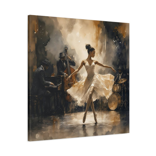 Main Mockup. Jazz Club Ballerina shown as canvas print