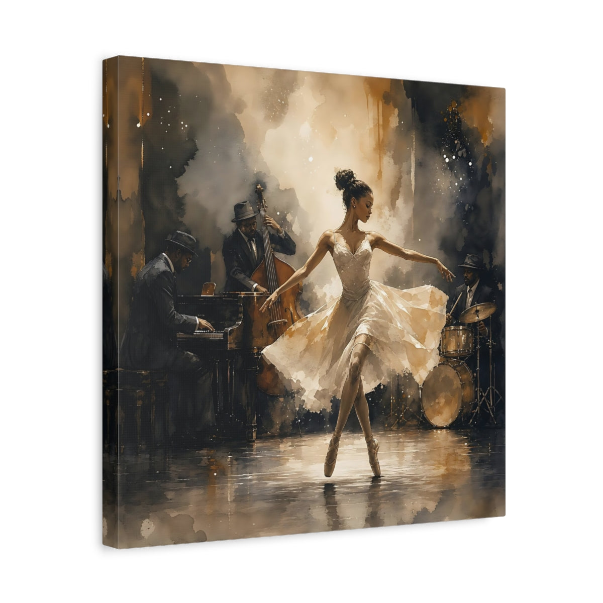 Side Mockup 6. Jazz Club Ballerina shown as canvas print
