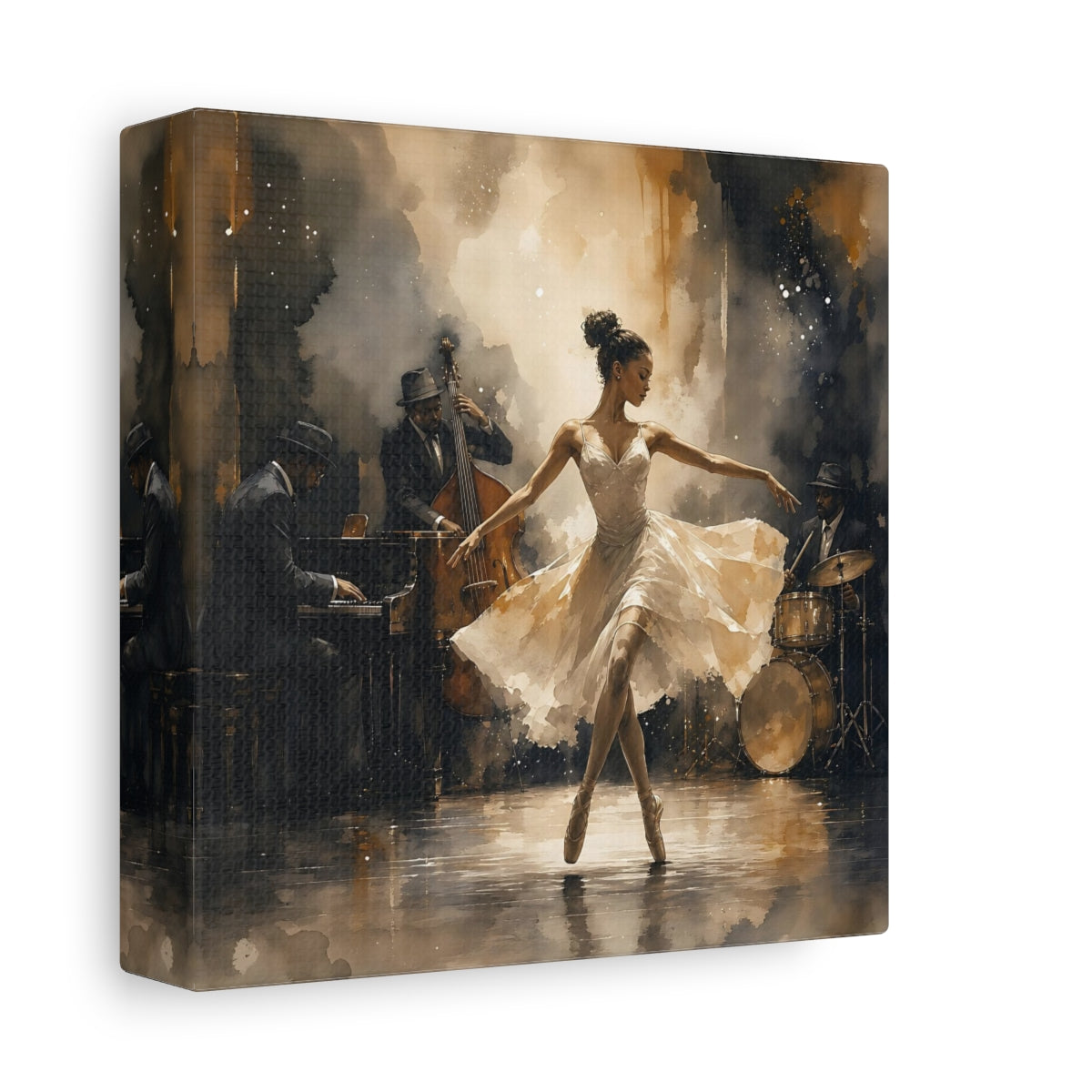 Side Mockup 2. Jazz Club Ballerina shown as canvas print