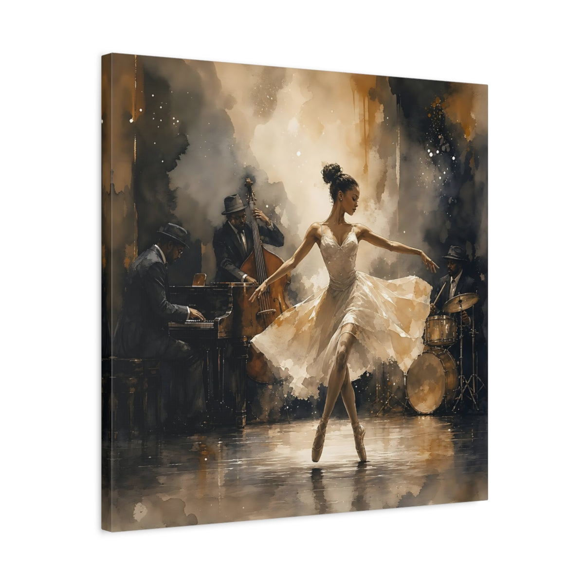 Side Mockup 4. Jazz Club Ballerina shown as canvas print