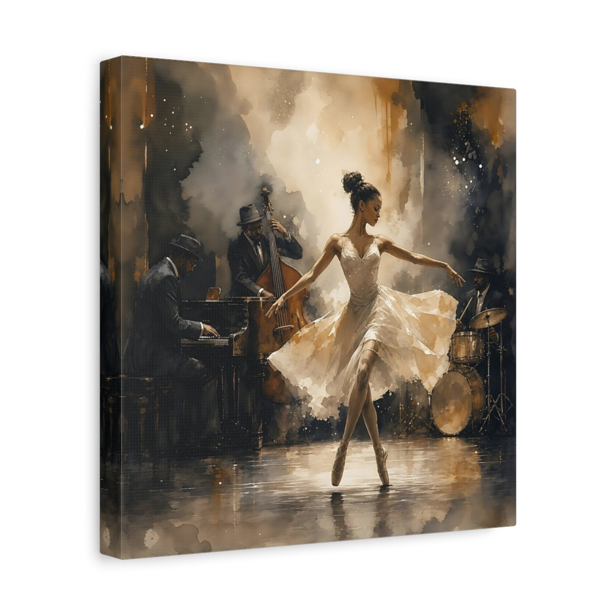 Side Mockup 8. Jazz Club Ballerina shown as canvas print