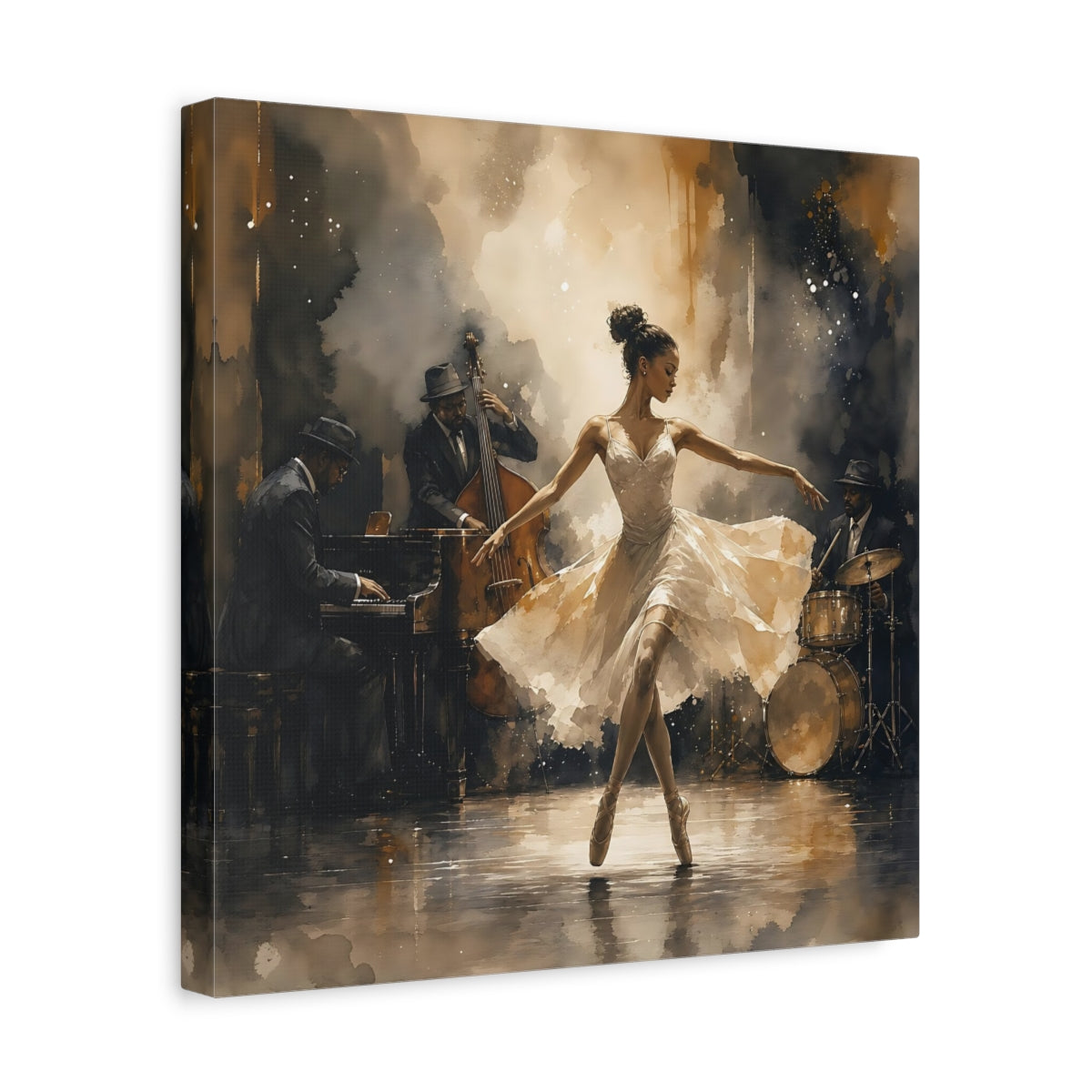 Side Mockup 7. Jazz Club Ballerina shown as canvas print