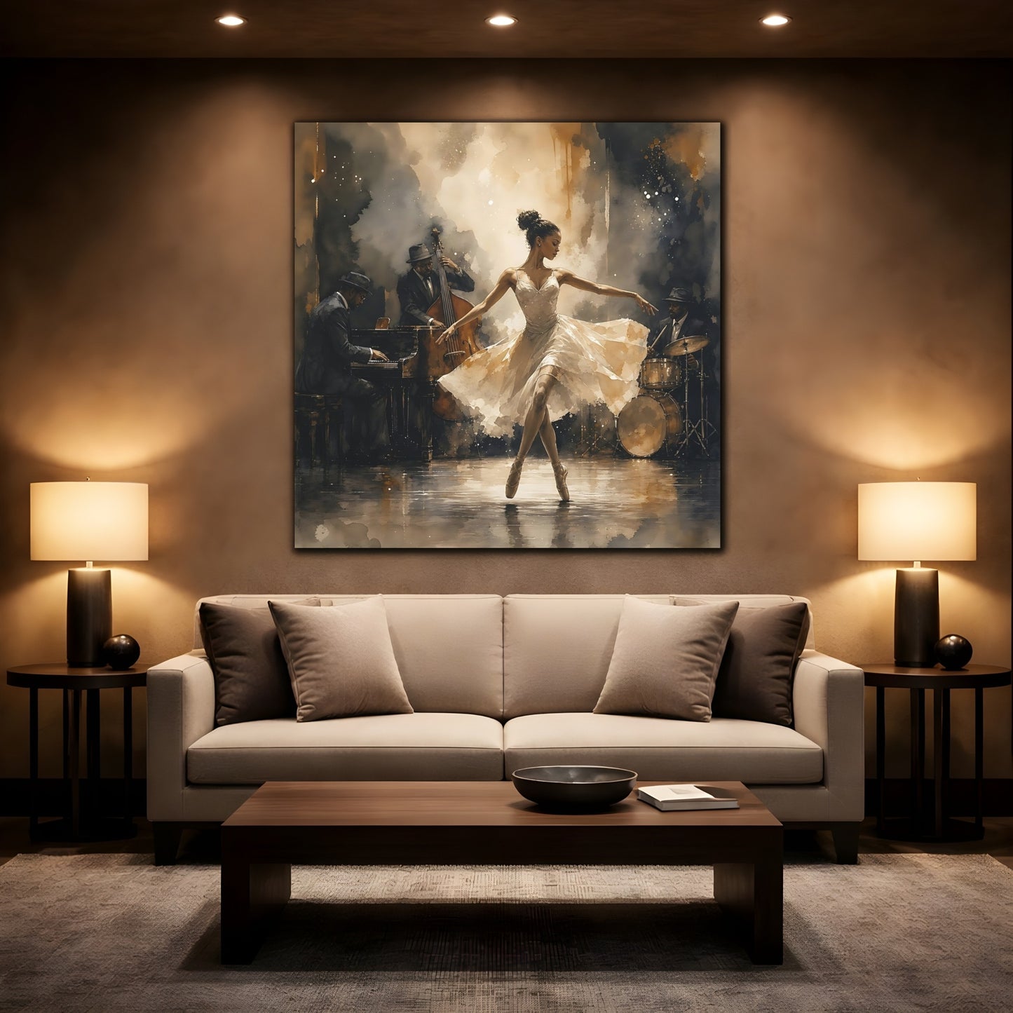 Mockup 2. Jazz Club Ballerina shown as canvas print