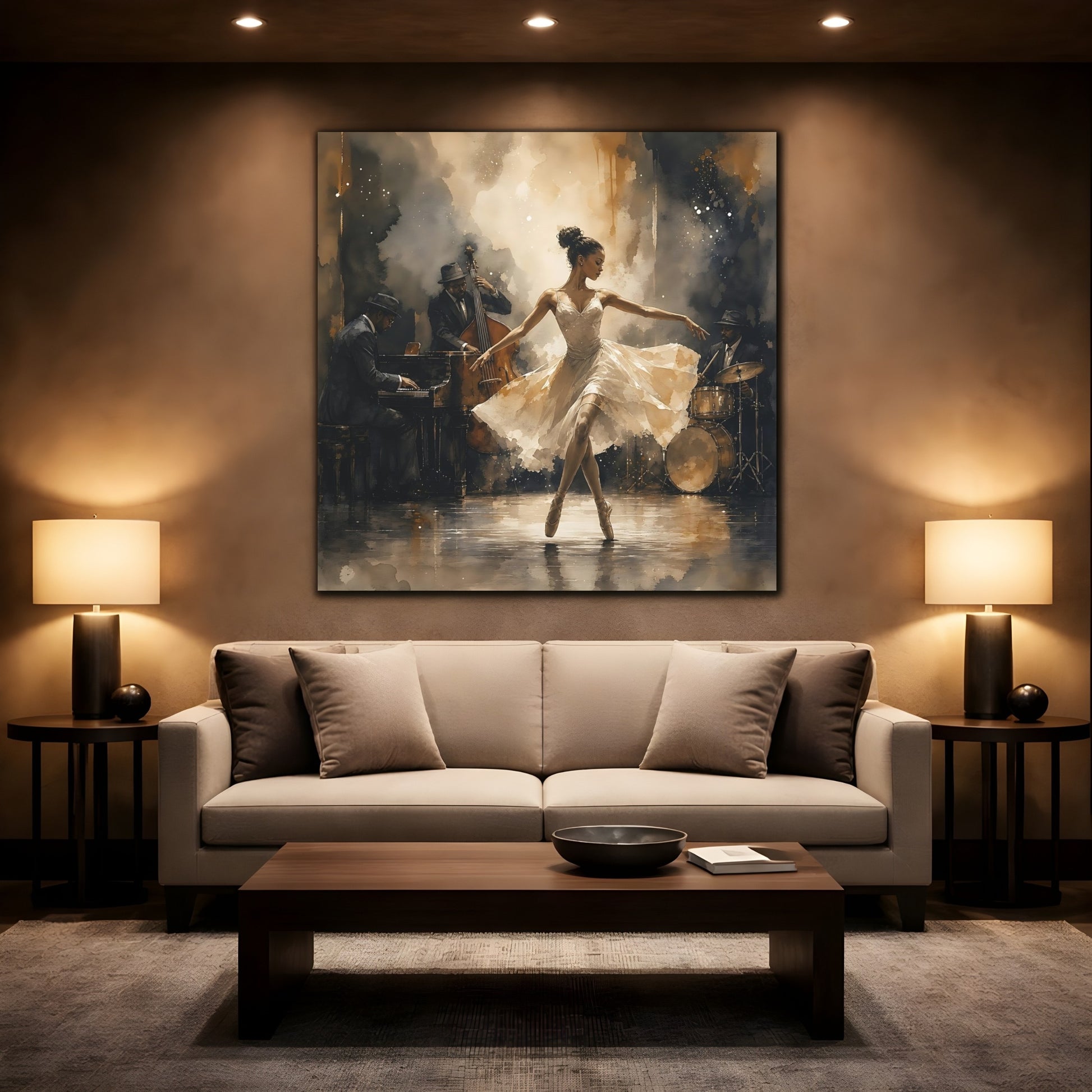 Mockup 2. Jazz Club Ballerina shown as canvas print