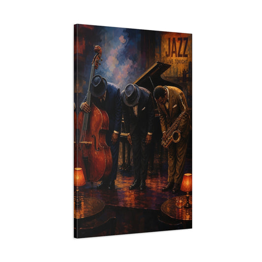 Main Mockup. Jazz Club Bow shown as canvas print