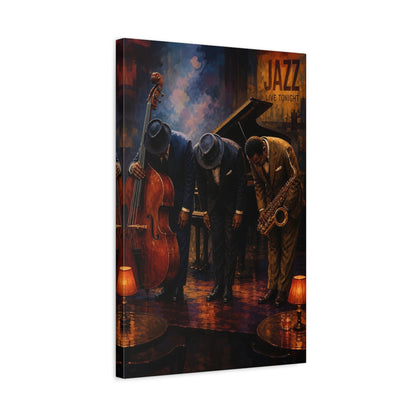 Side Mockup 3. Jazz Club Bow shown as canvas print