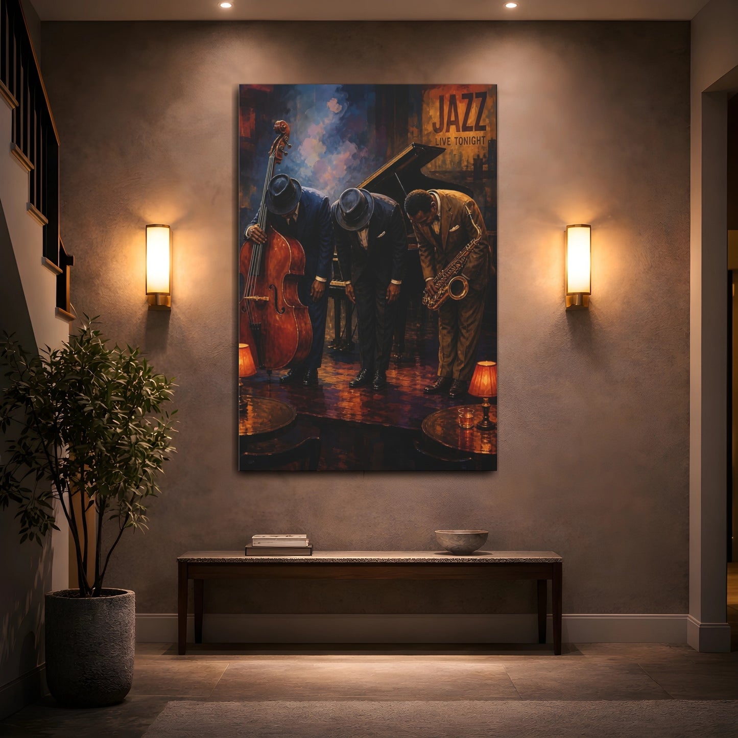 Mockup 2. Jazz Club Bow shown as canvas print