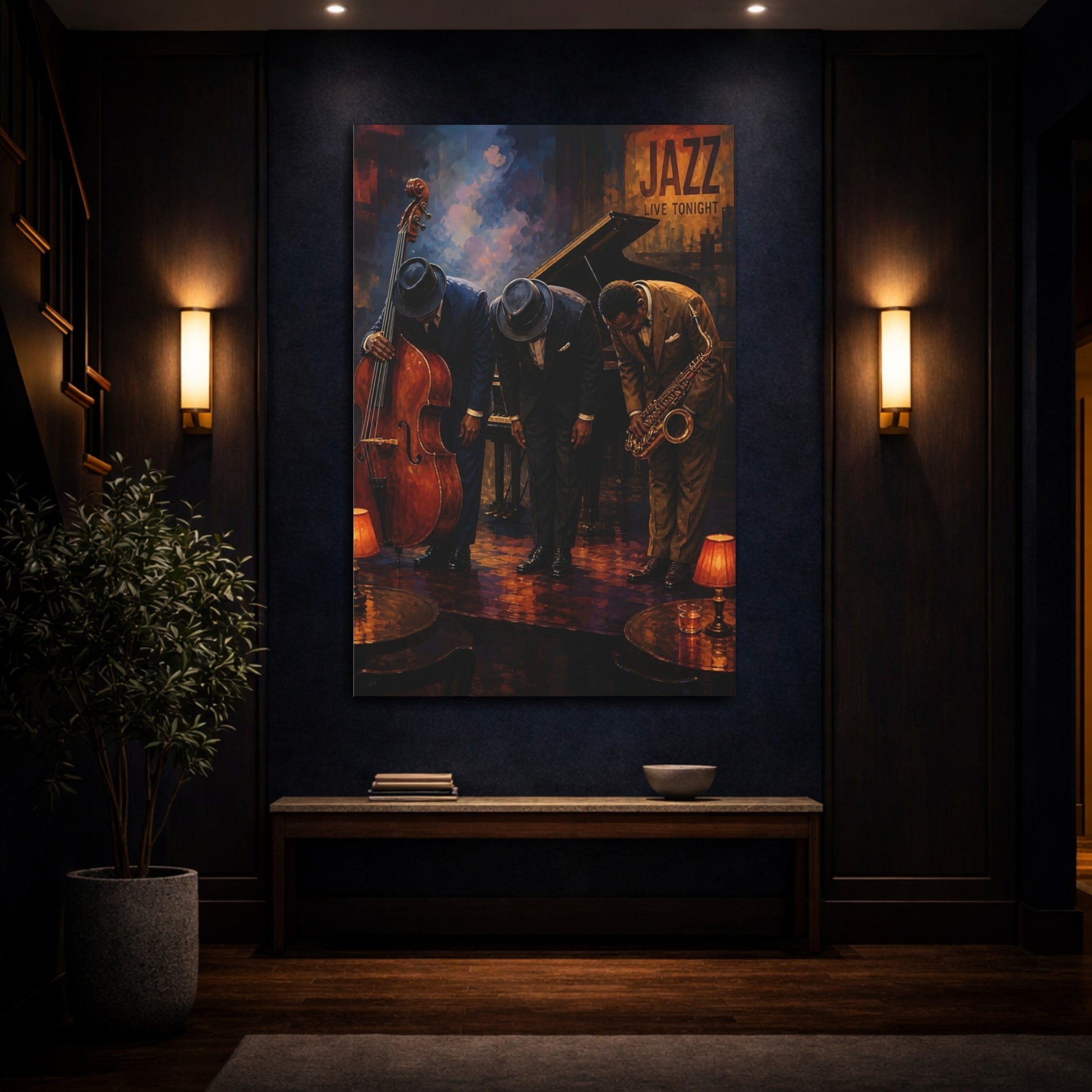 Mockup 4. Jazz Club Bow shown as canvas print