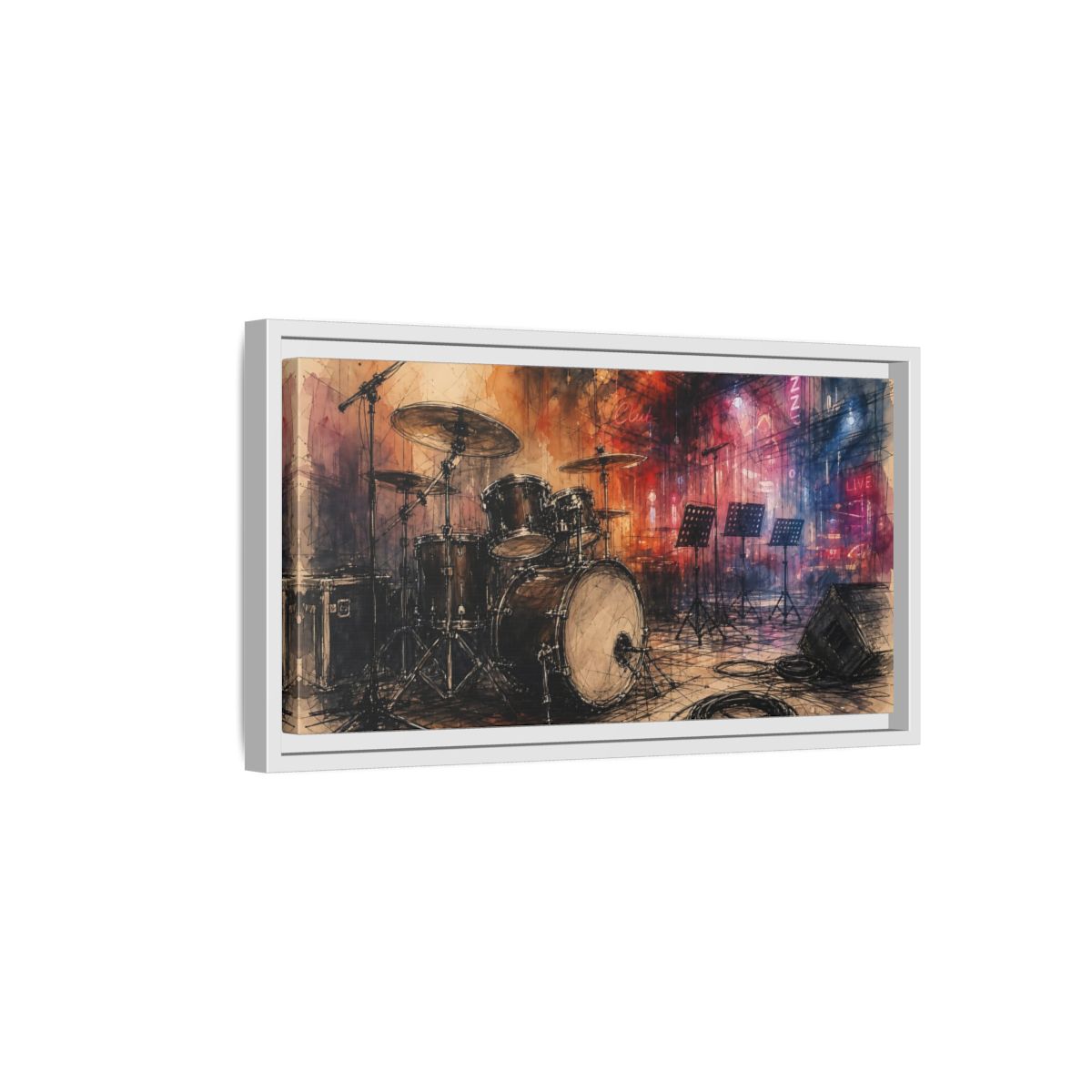 Side Mockup 6. Jazz Club Drum Kit shown as framed canvas print