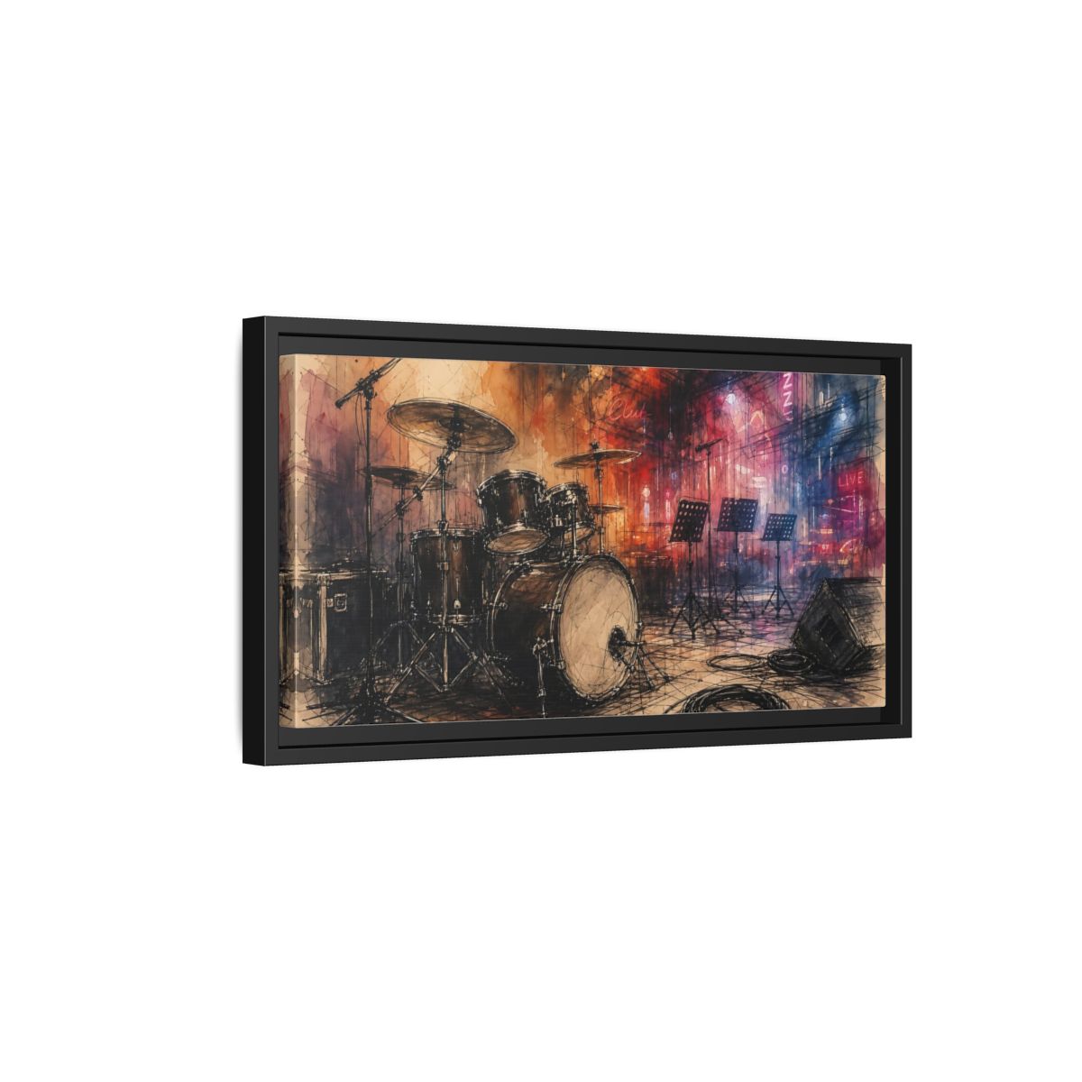 Side Mockup 8. Jazz Club Drum Kit shown as framed canvas print