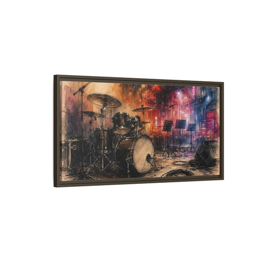 Main Mockup. Jazz Club Drum Kit shown as framed canvas print
