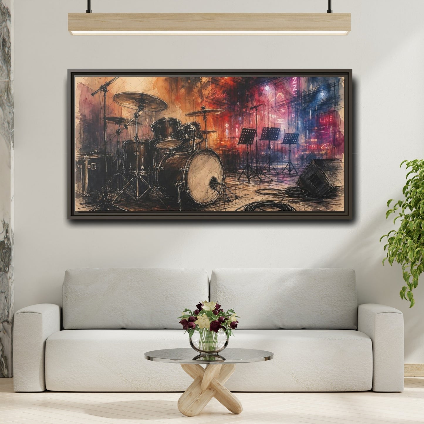 Mockup 2. Jazz Club Drum Kit shown as framed canvas print