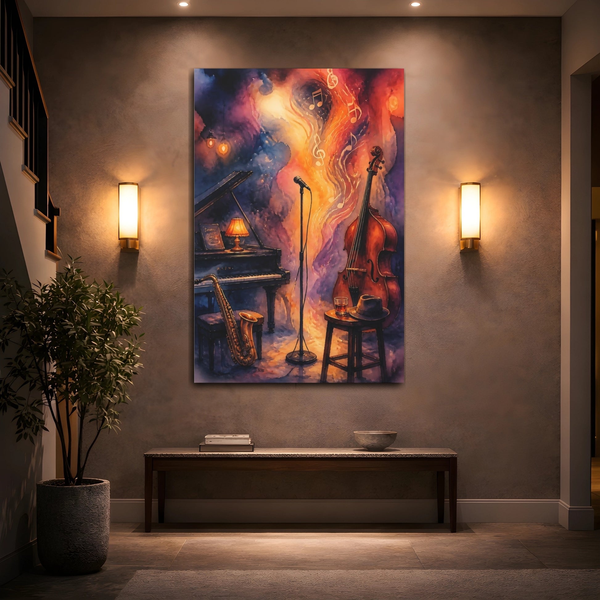 Mockup 2. Jazz Club Reverie shown as canvas print
