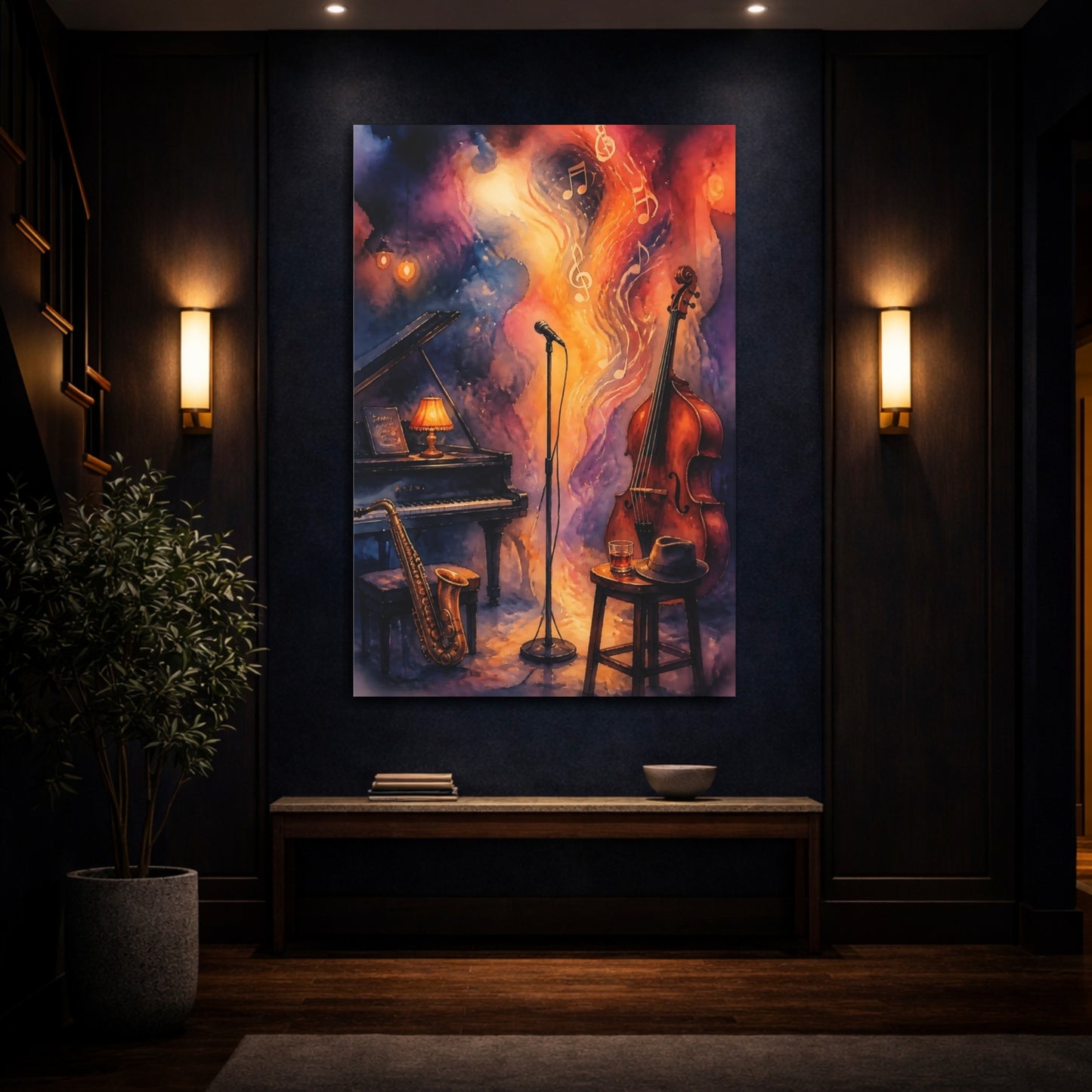 Mockup 4. Jazz Club Reverie shown as canvas print