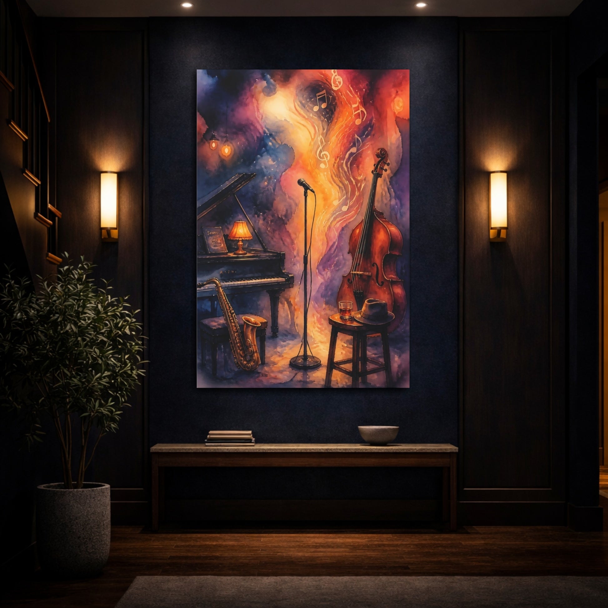 Mockup 4. Jazz Club Reverie shown as canvas print